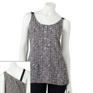 Womens Tank Top Hang Ten Purple Chevron Large Henley Asymmetrical Scoop Neck